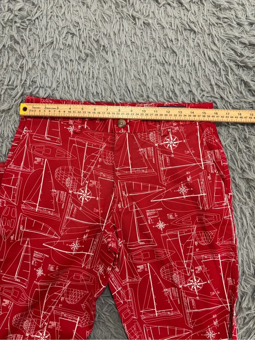 Vineyard Vines Men Red White Nautical Boat Print Breaker Pants 30X32 Preppy Golf